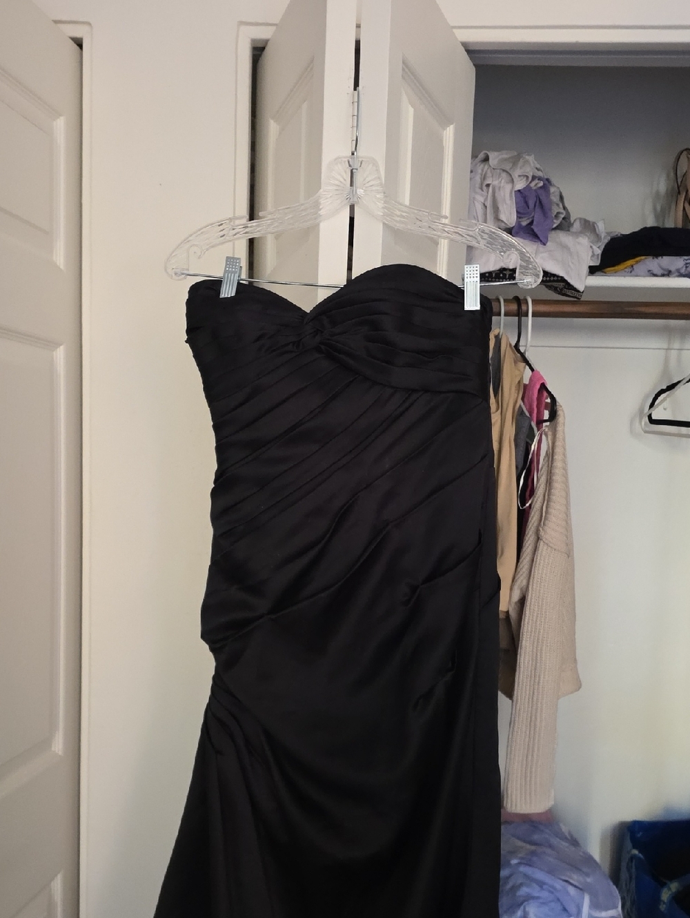 Mia Solano Strapless Black Ruched Evening Gown